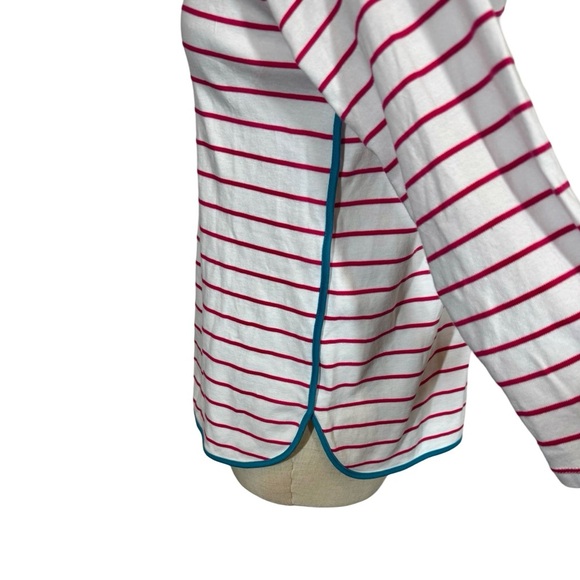 LAKE Pajamas Pima Long Sleeve Scoop Neck Top In Ruby Breton Stripe - Picture 5 of 8